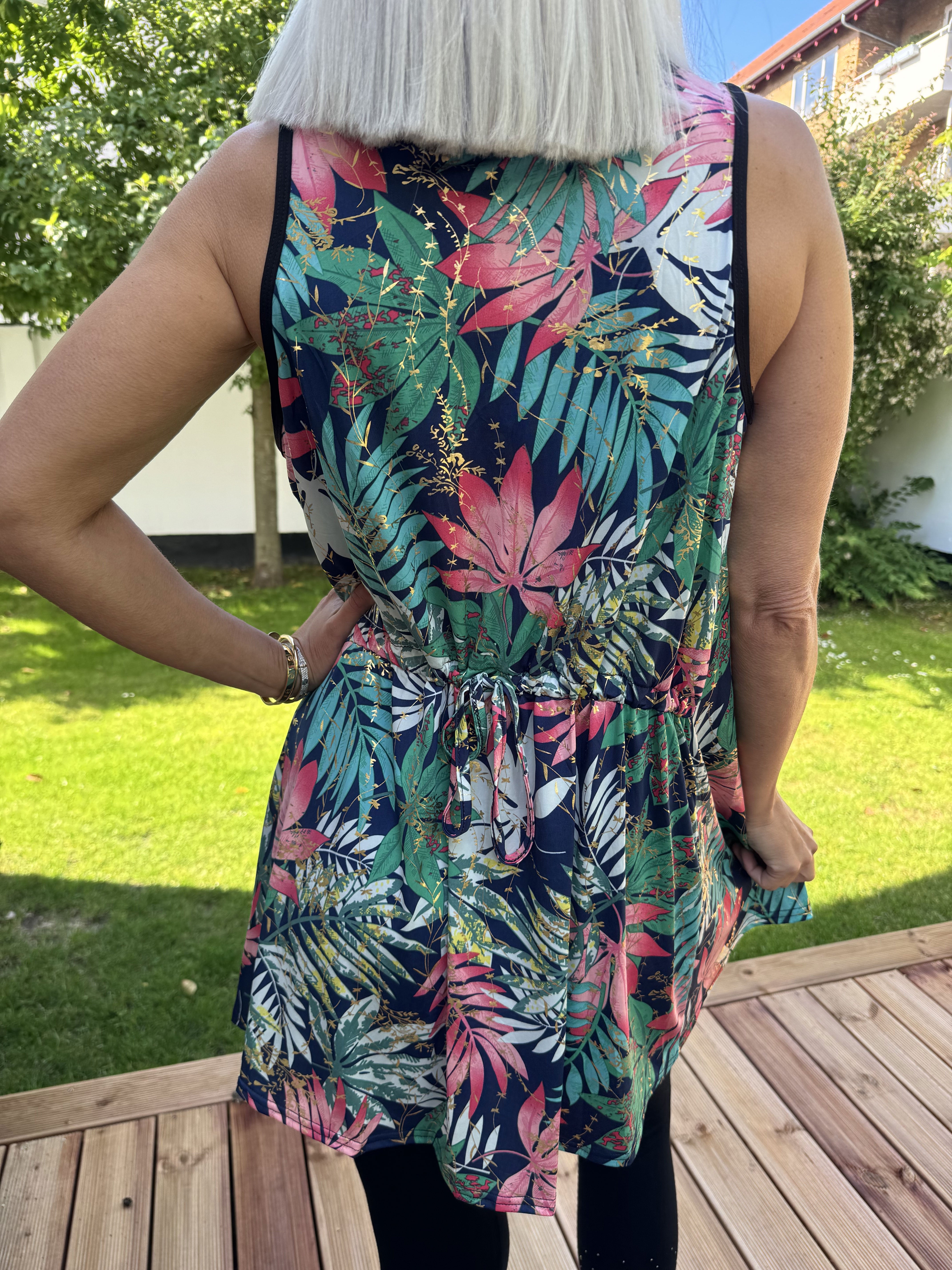 Palma Leaf - Lang mønstret tunika i elastisk stof